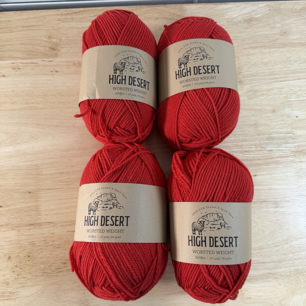 Knit Picks High Desert Worsted Yarn Lot 4 Skeins 100% Wool USA Wildfire Red New